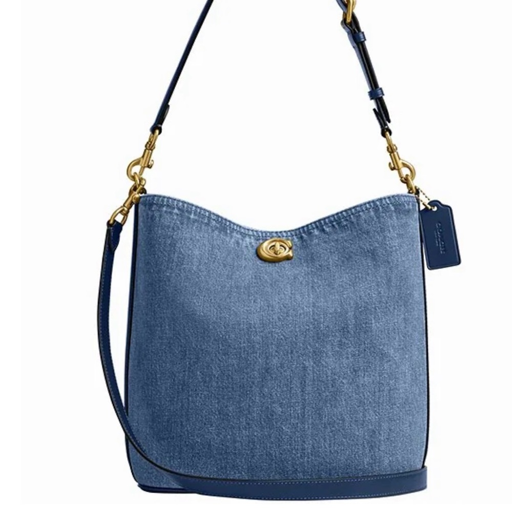 Coach Blue Denim Willow Tote with Gold Accents NWT